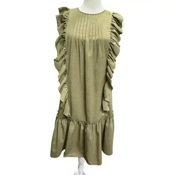 Banana Republic Khaki Green Sleeveless Sheath Ruffled Mini Dress Size XS - Picture 2 of 16